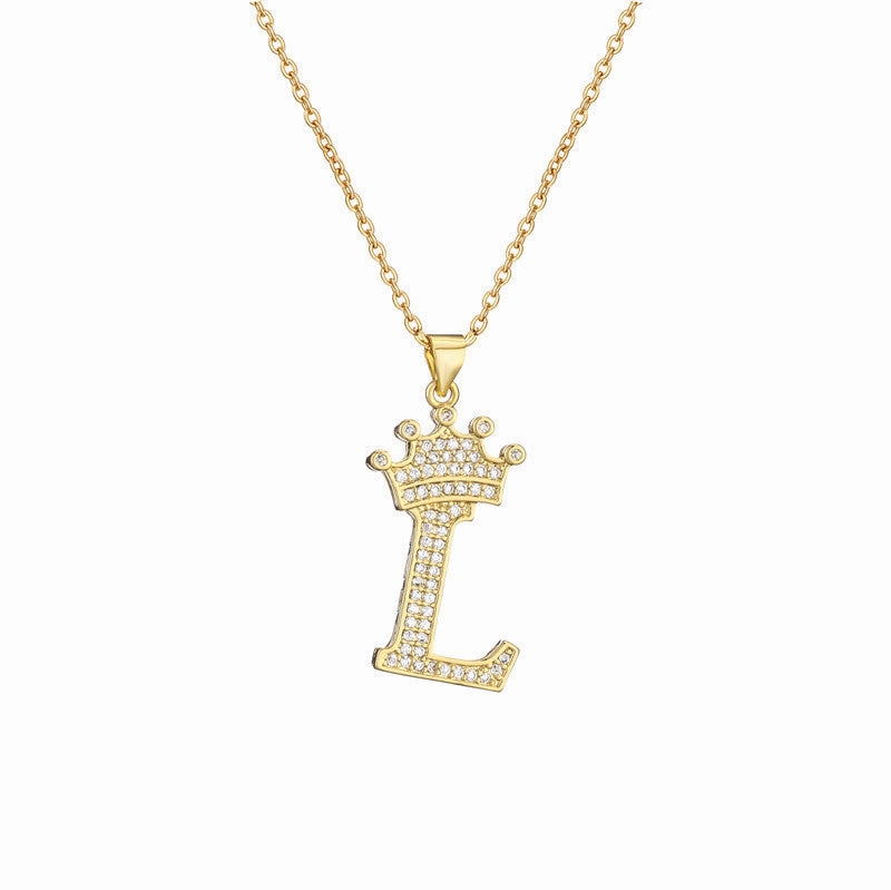 Wholesale Gold Plated Zirconia Letter Copper Necklace