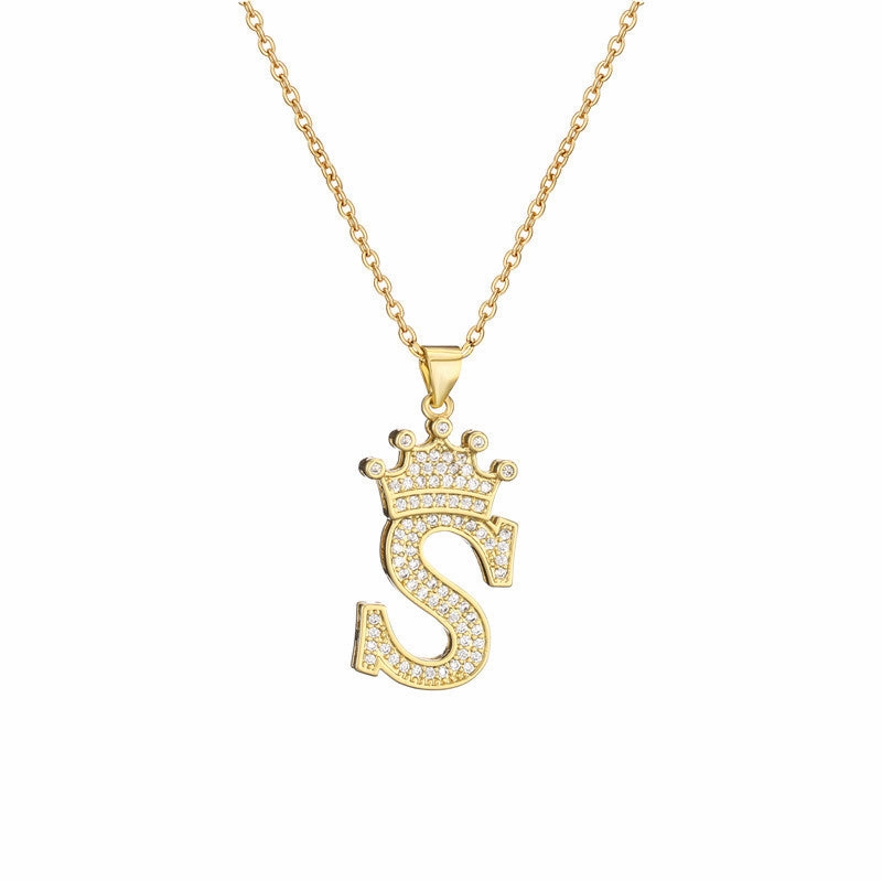 Wholesale Gold Plated Zirconia Letter Copper Necklace