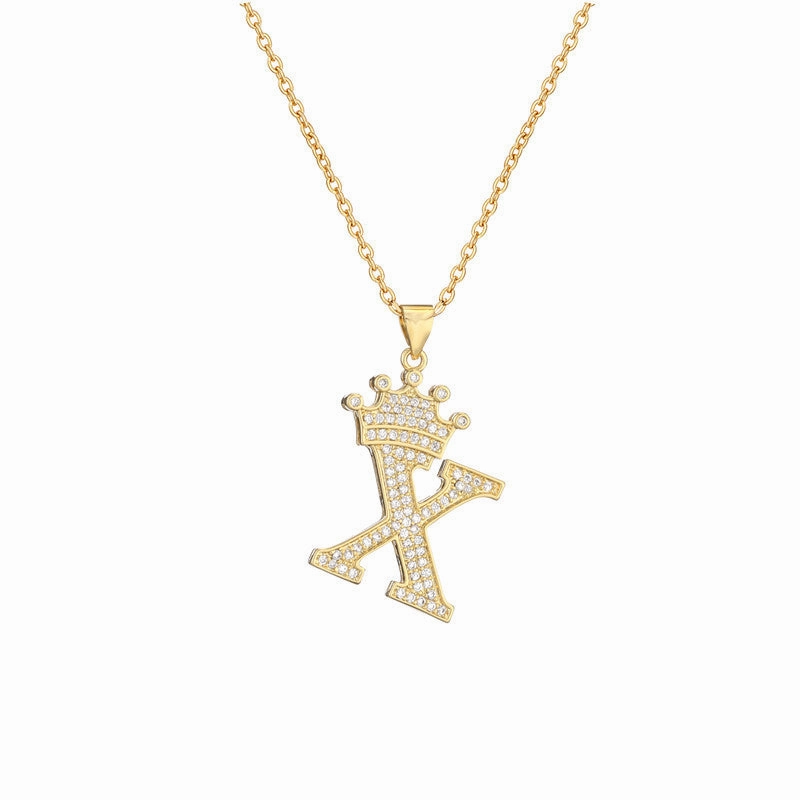 Wholesale Gold Plated Zirconia Letter Copper Necklace