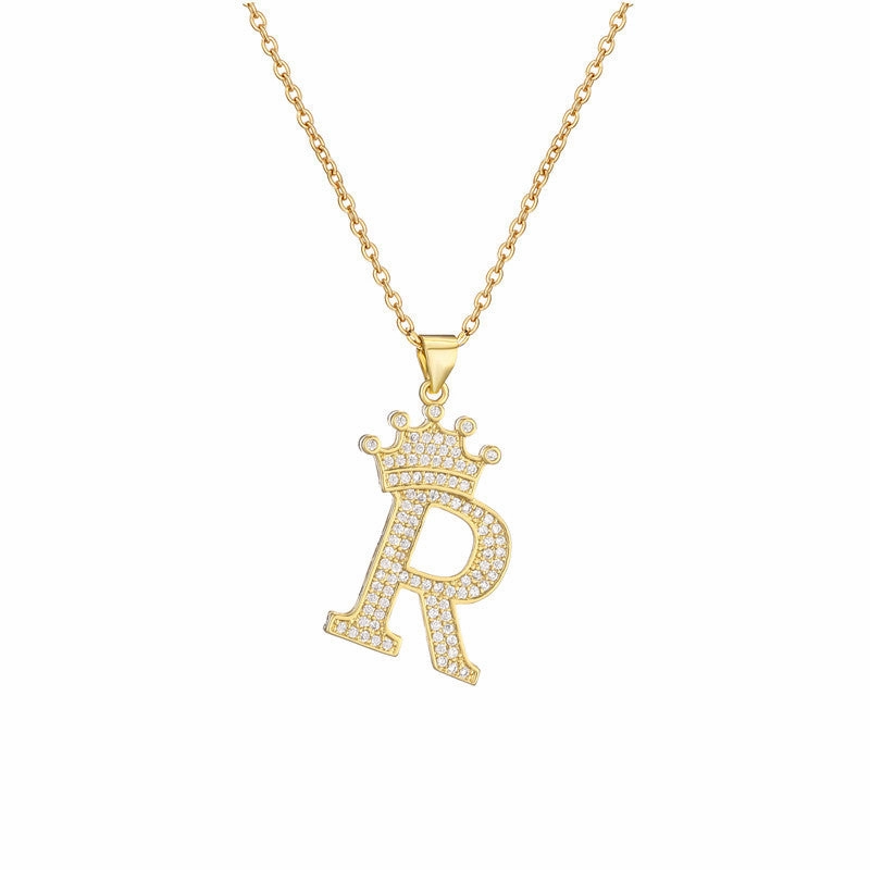 Wholesale Gold Plated Zirconia Letter Copper Necklace