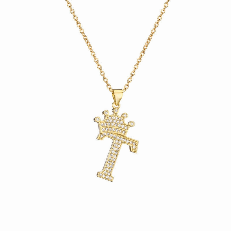 Wholesale Gold Plated Zirconia Letter Copper Necklace