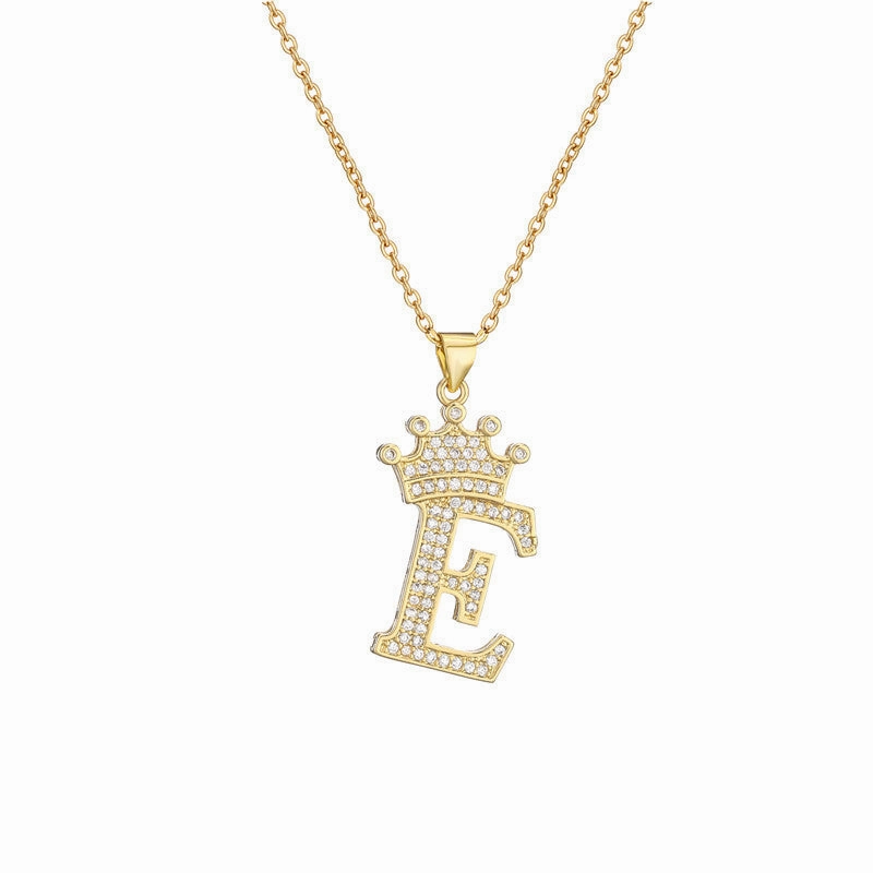 Wholesale Gold Plated Zirconia Letter Copper Necklace