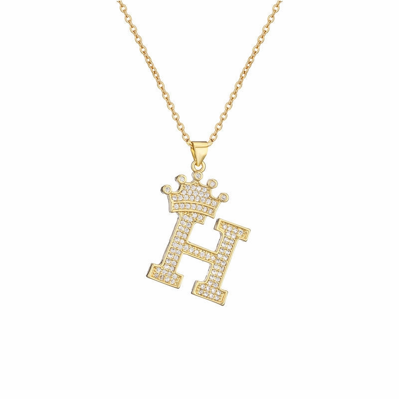 Wholesale Gold Plated Zirconia Letter Copper Necklace