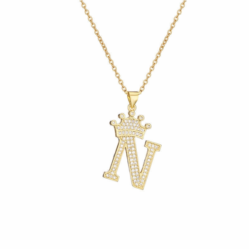 Wholesale Gold Plated Zirconia Letter Copper Necklace
