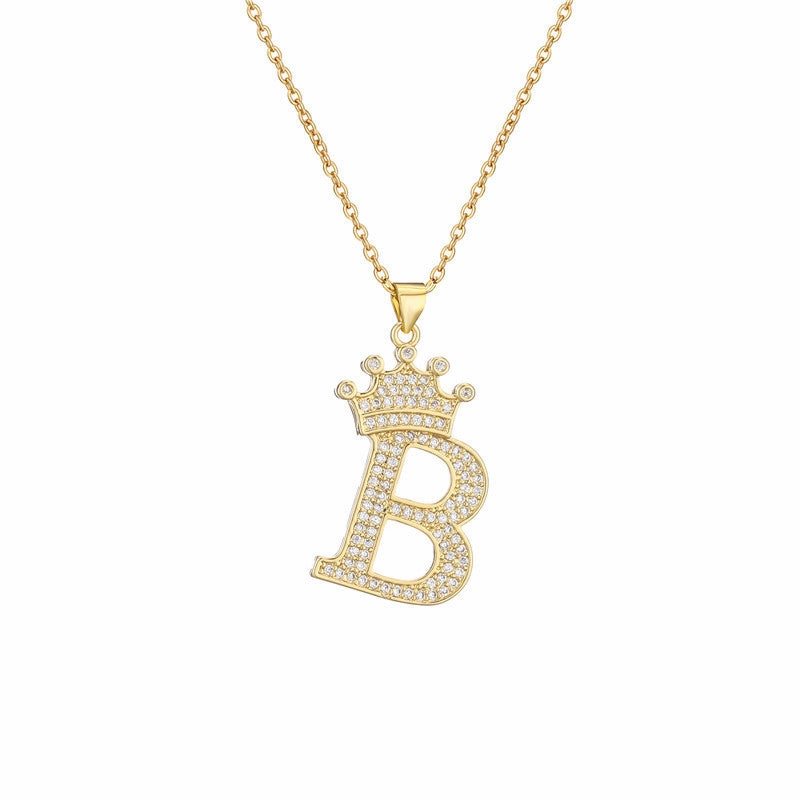 Wholesale Gold Plated Zirconia Letter Copper Necklace