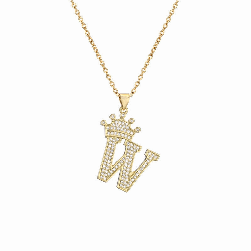 Wholesale Gold Plated Zirconia Letter Copper Necklace