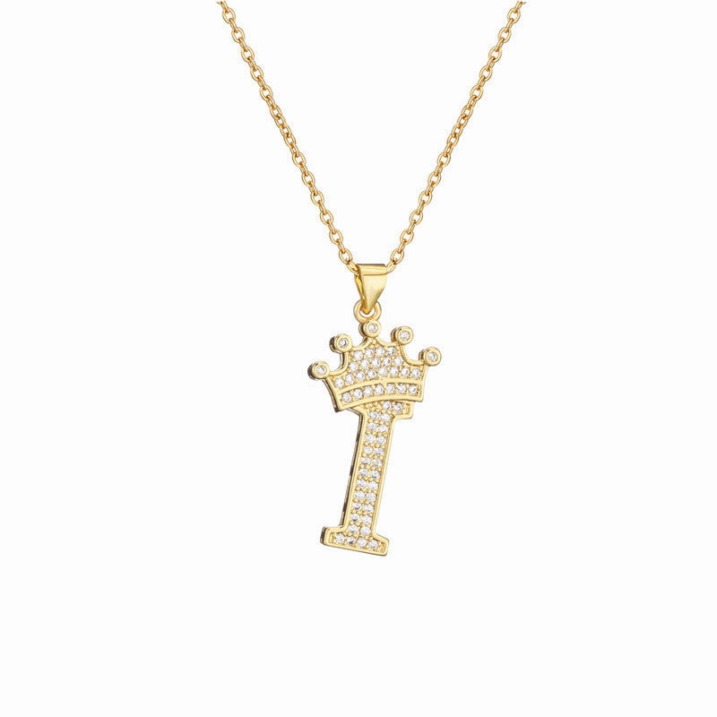 Wholesale Gold Plated Zirconia Letter Copper Necklace