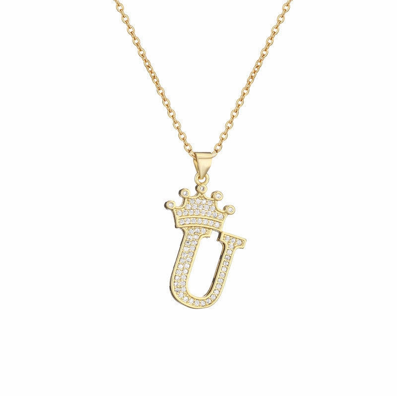 Wholesale Gold Plated Zirconia Letter Copper Necklace