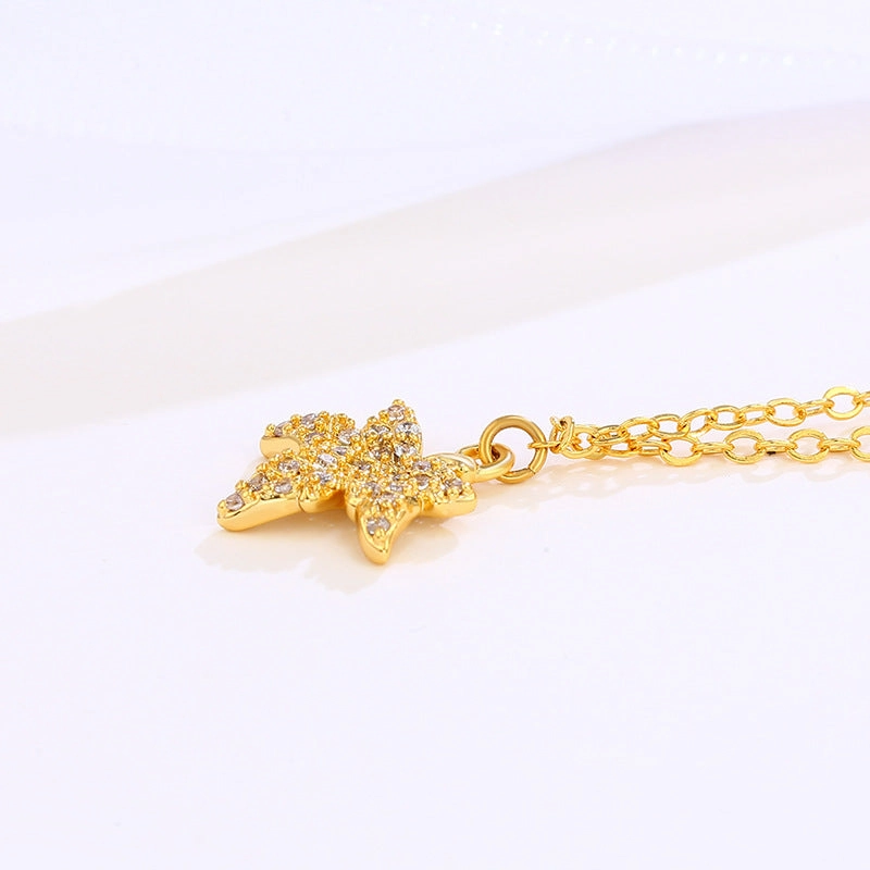 Wholesale Gold-plated Zirconium Maple Leaf Alloy Clavicle Chain
