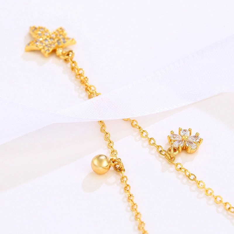 Wholesale Gold-plated Zirconium Maple Leaf Alloy Clavicle Chain