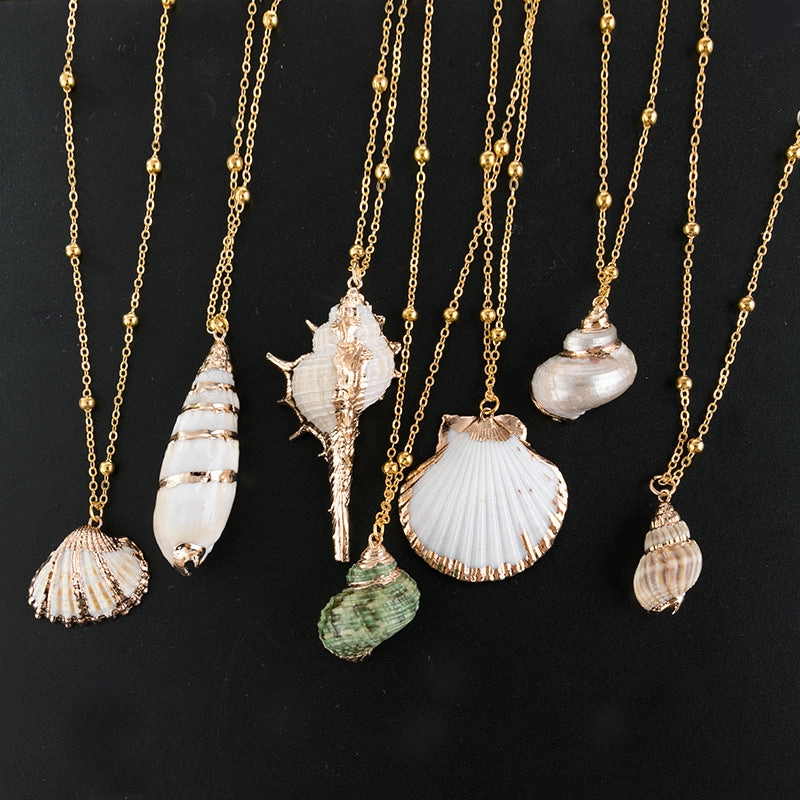 Wholesale Gold Rimmed Ocean Style Conch and Seashell Necklaces