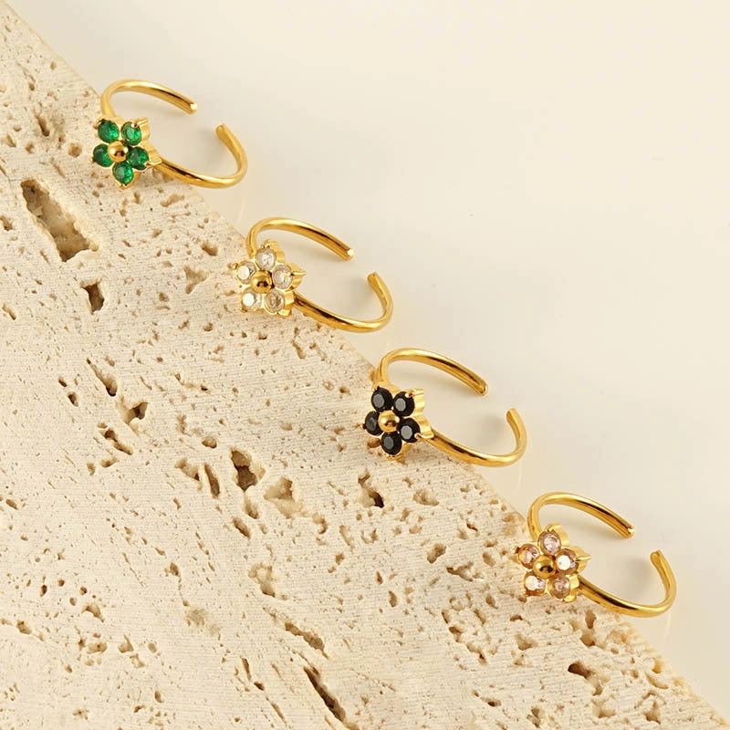 Wholesale Gold Titanium Steel Flower Rings