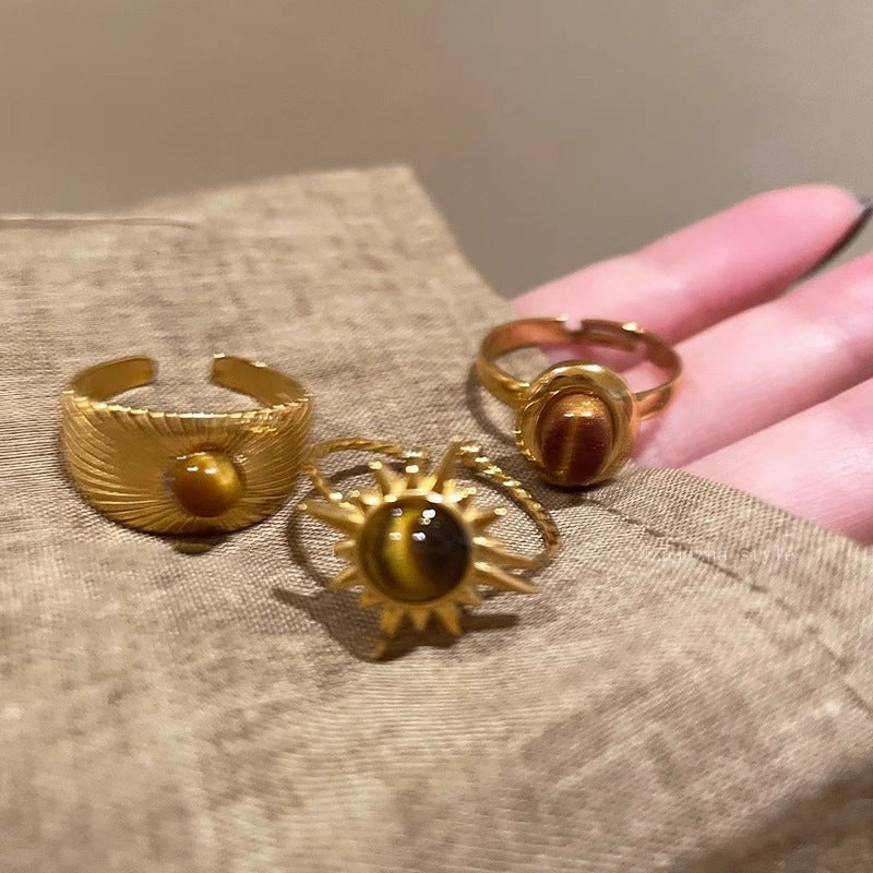 Wholesale Golden Sunflower Tiger Eye Ring
