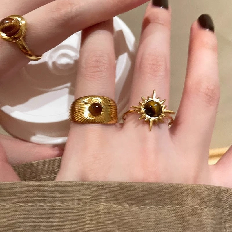 Wholesale Golden Sunflower Tiger Eye Ring