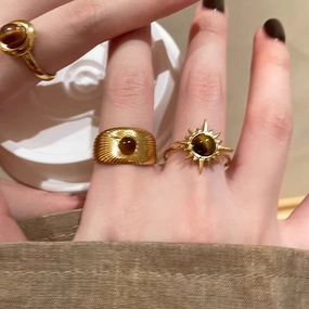 Wholesale Golden Sunflower Tiger Eye Ring