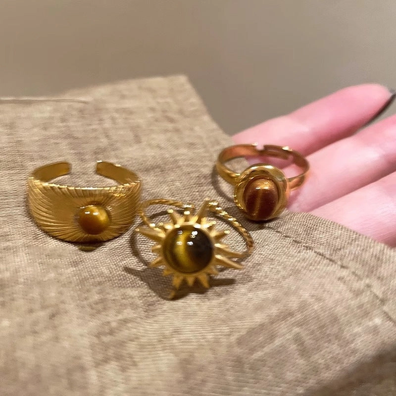 Wholesale Golden Sunflower Tiger Eye Ring
