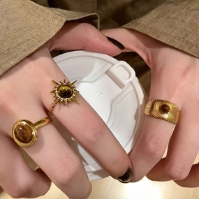 Wholesale Golden Sunflower Tiger Eye Ring
