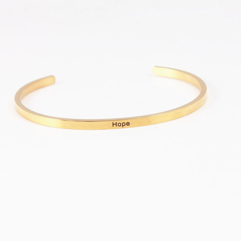 Wholesale Golden Titanium Steel Opening C-shaped Lettering Stainless Steel Couple Bracelet