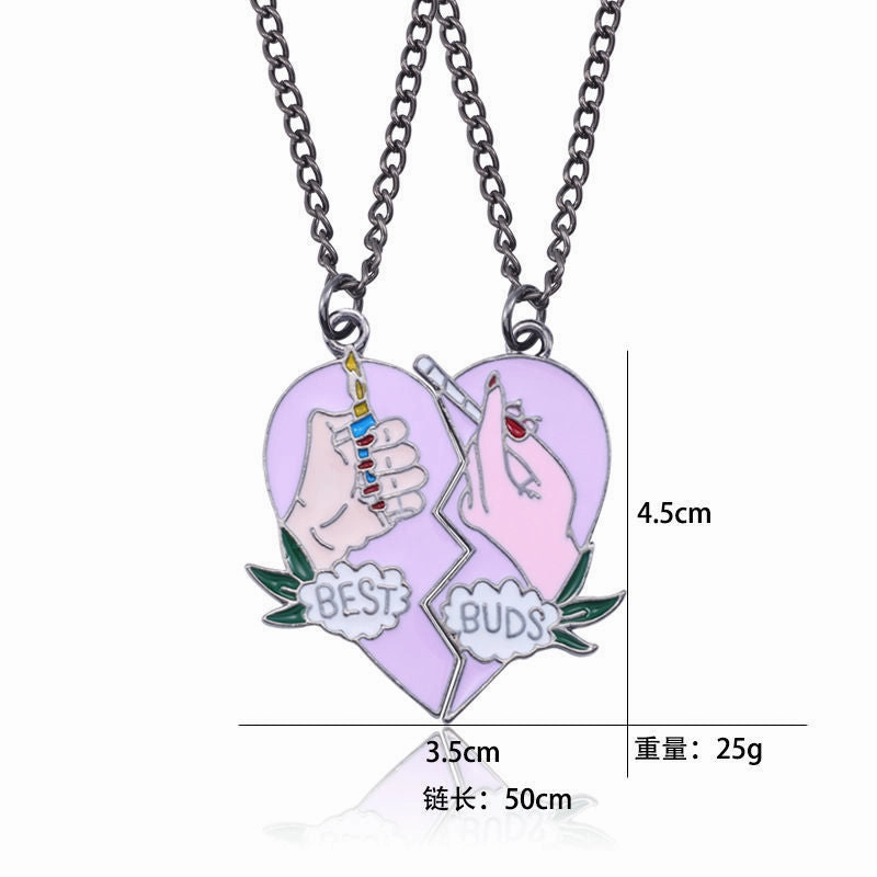Wholesale Good Friends Two People Splicing Hamburger Love Alloy Necklace