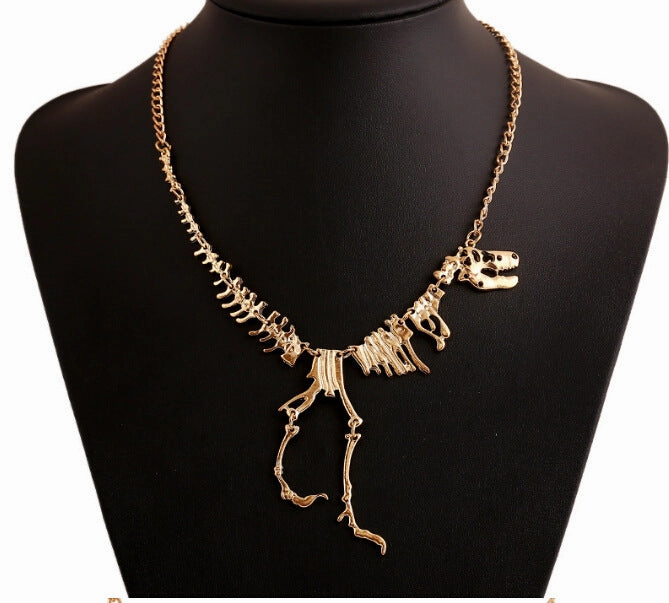 Wholesale Goth Theme Exaggerated Retro Dinosaur Skeleton Alloy Necklace