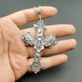 Wholesale Gothic cross butterfly skull pentagram necklace