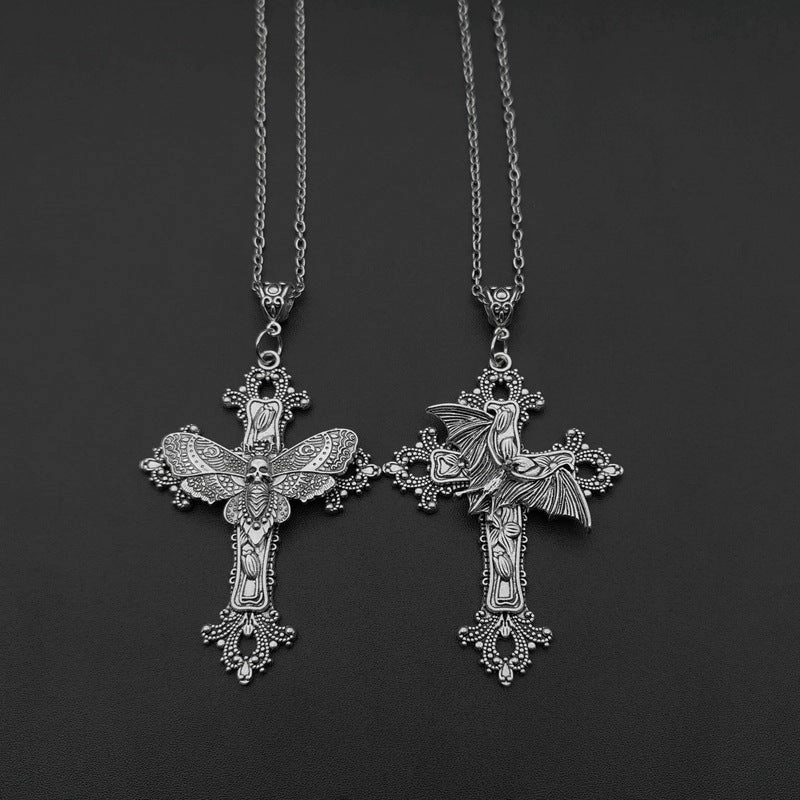 Wholesale Gothic cross butterfly skull pentagram necklace