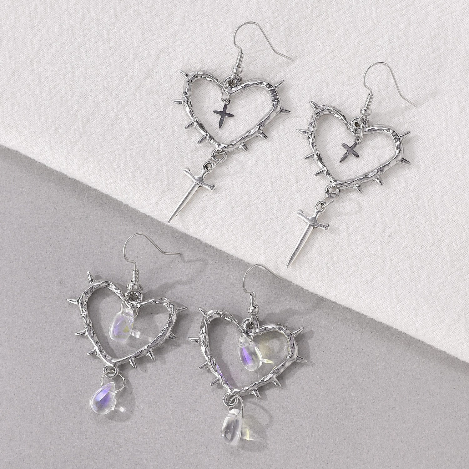 Wholesale Gothic handmade thorn heart-shaped cross water drop punk pendant