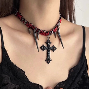 Wholesale Gothic hot girl style leopard print rivet cross necklace clavicle chain