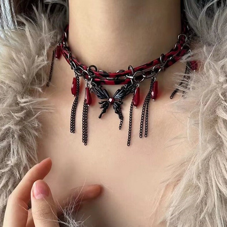 Wholesale Gothic hot girl style leopard print rivet cross necklace clavicle chain