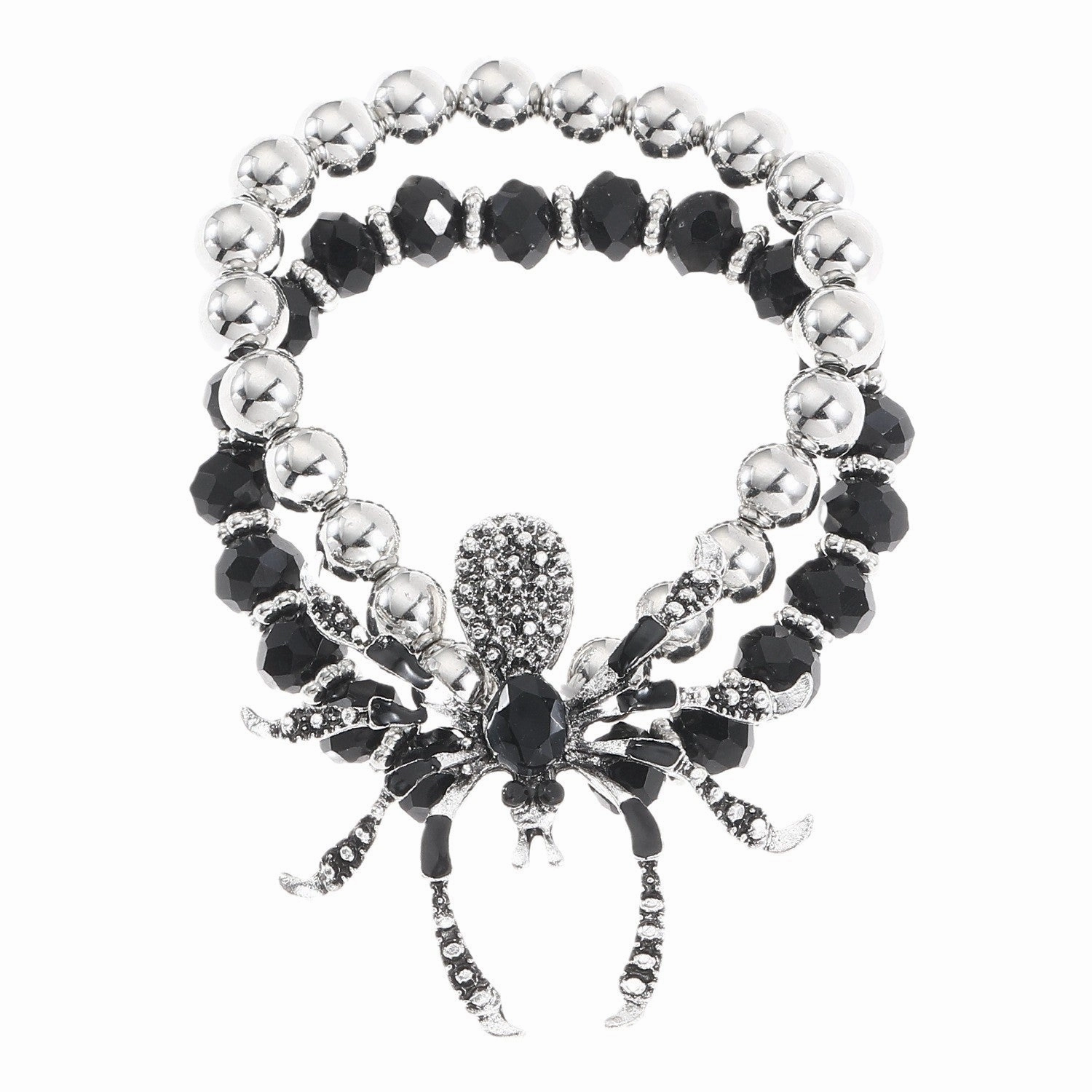 Wholesale Gothic style dark punk exaggerated Halloween diamond spider bracelet ring necklace set