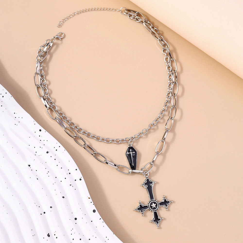 Wholesale Gothic style oil dripping coffin cross necklace set clavicle chain
