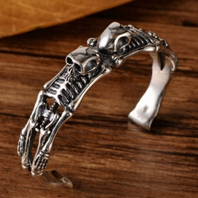 Wholesale Gothic Temu Men's Double Skull Alloy Bracelet