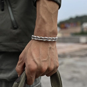 Wholesale Gothic Temu Men's Woven Double Layer Bamboo Joint Alloy Bracelet