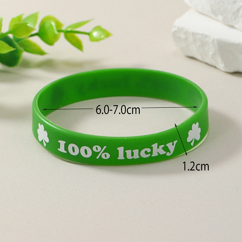 Wholesale Green Hat Festival Lucky Clover Silicone Bracelet