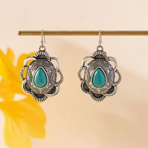 Wholesale Green necklace and earrings jewelry set Western style exaggerated turquoise jewelry