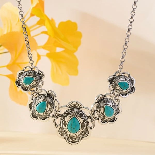 Wholesale Green necklace and earrings jewelry set Western style exaggerated turquoise jewelry