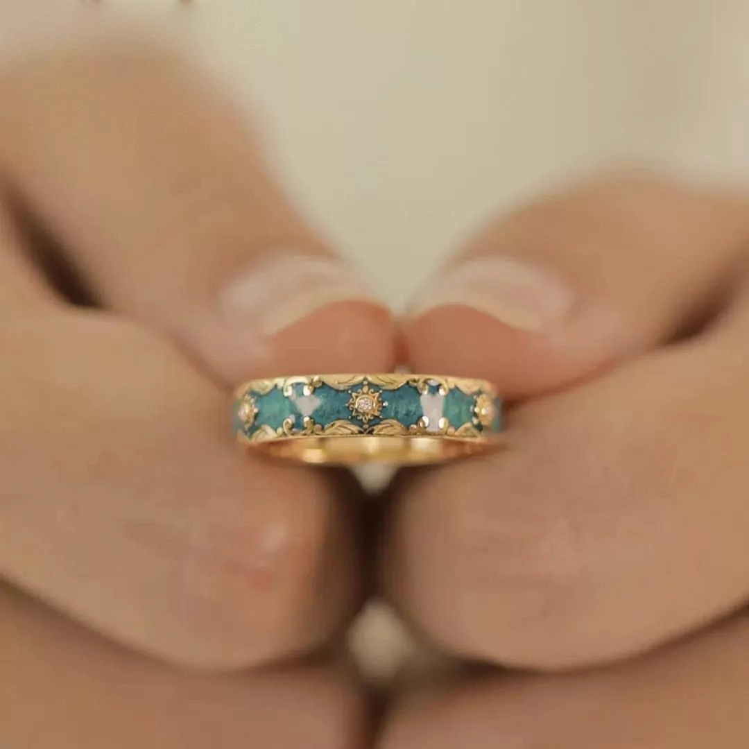 Wholesale Green ring with dripping glue pattern