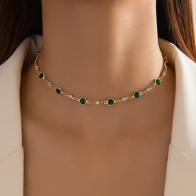 Wholesale Green Zircon Niche Personality Retro Diamond Short Necklace Clavicle Chain