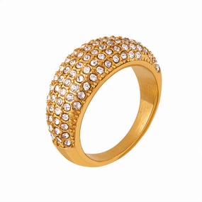 Wholesale Gypsophila Full Diamond Czech Diamond Titanium Steel Gold Plated Ring