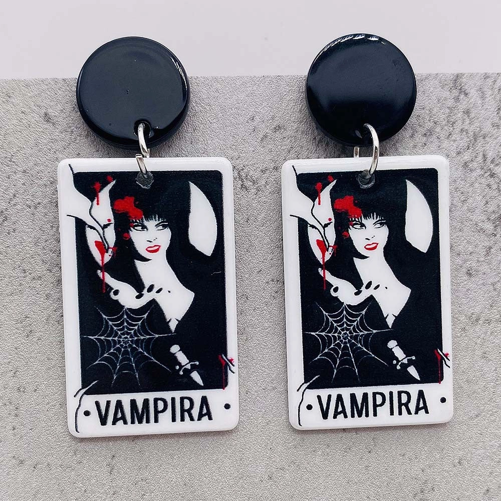Wholesale Halloween Acrylic Character Bat Double-sided Printing Simulation Tarot Earrings