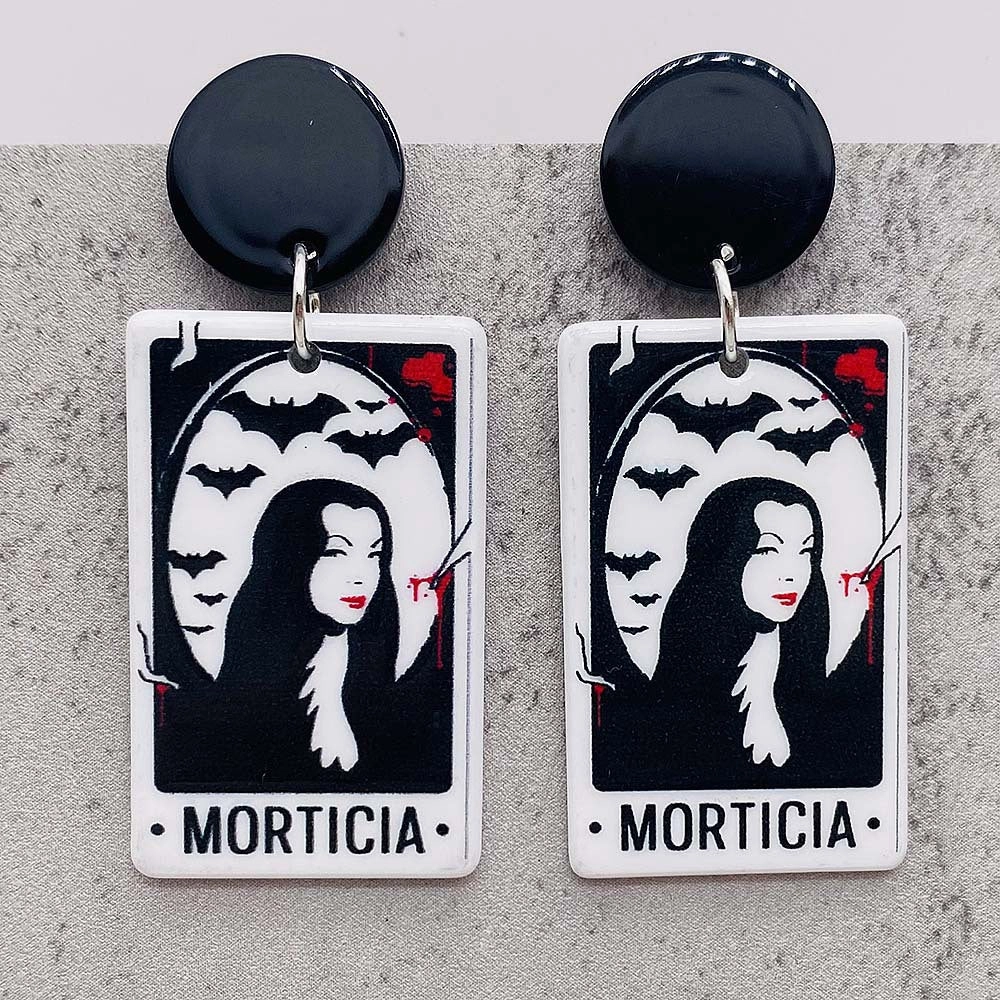 Wholesale Halloween Acrylic Character Bat Double-sided Printing Simulation Tarot Earrings