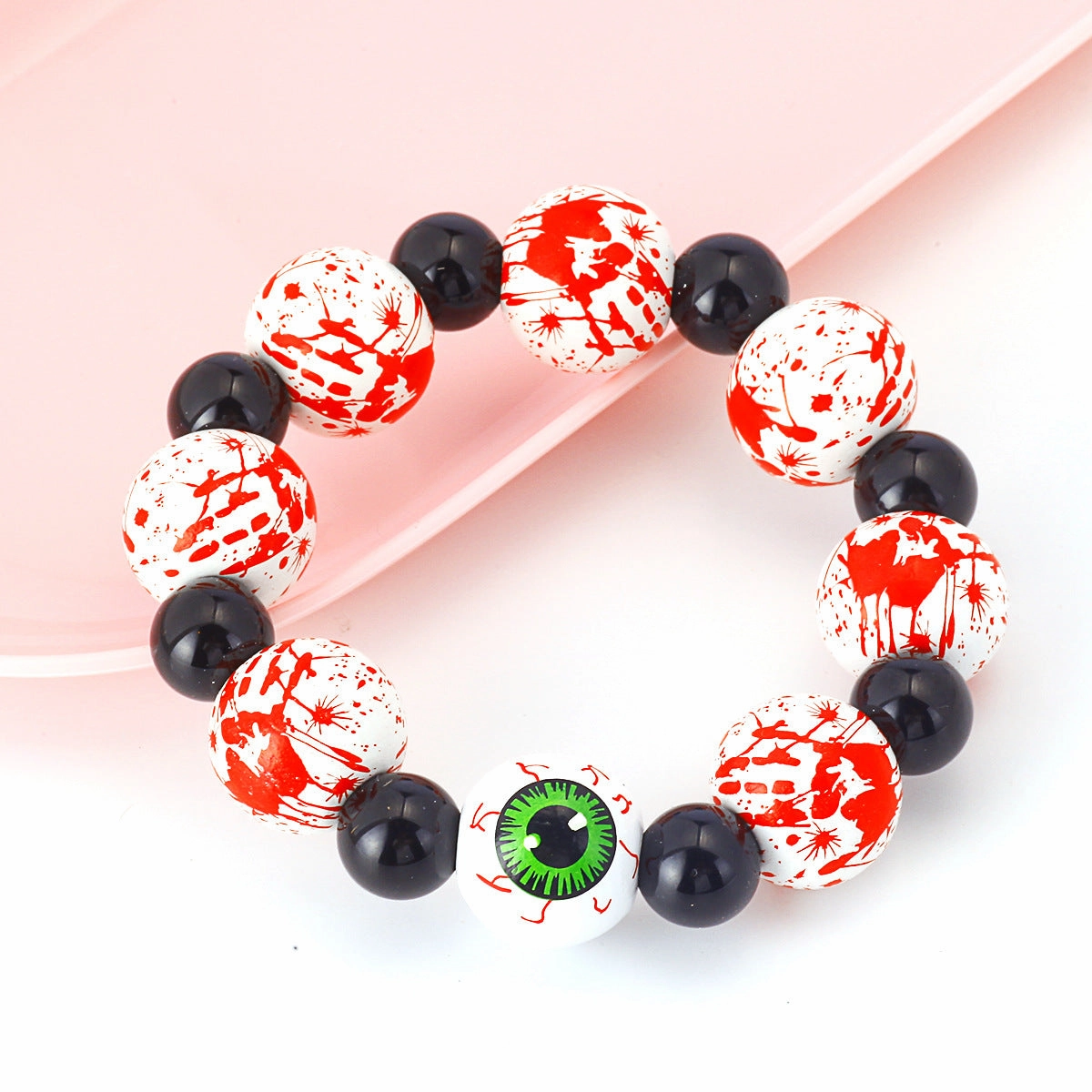 Wholesale Halloween Bracelet Beaded Pumpkin Head Skull Ghost Beads 16mm Wooden Beads Black Stone Bracelets