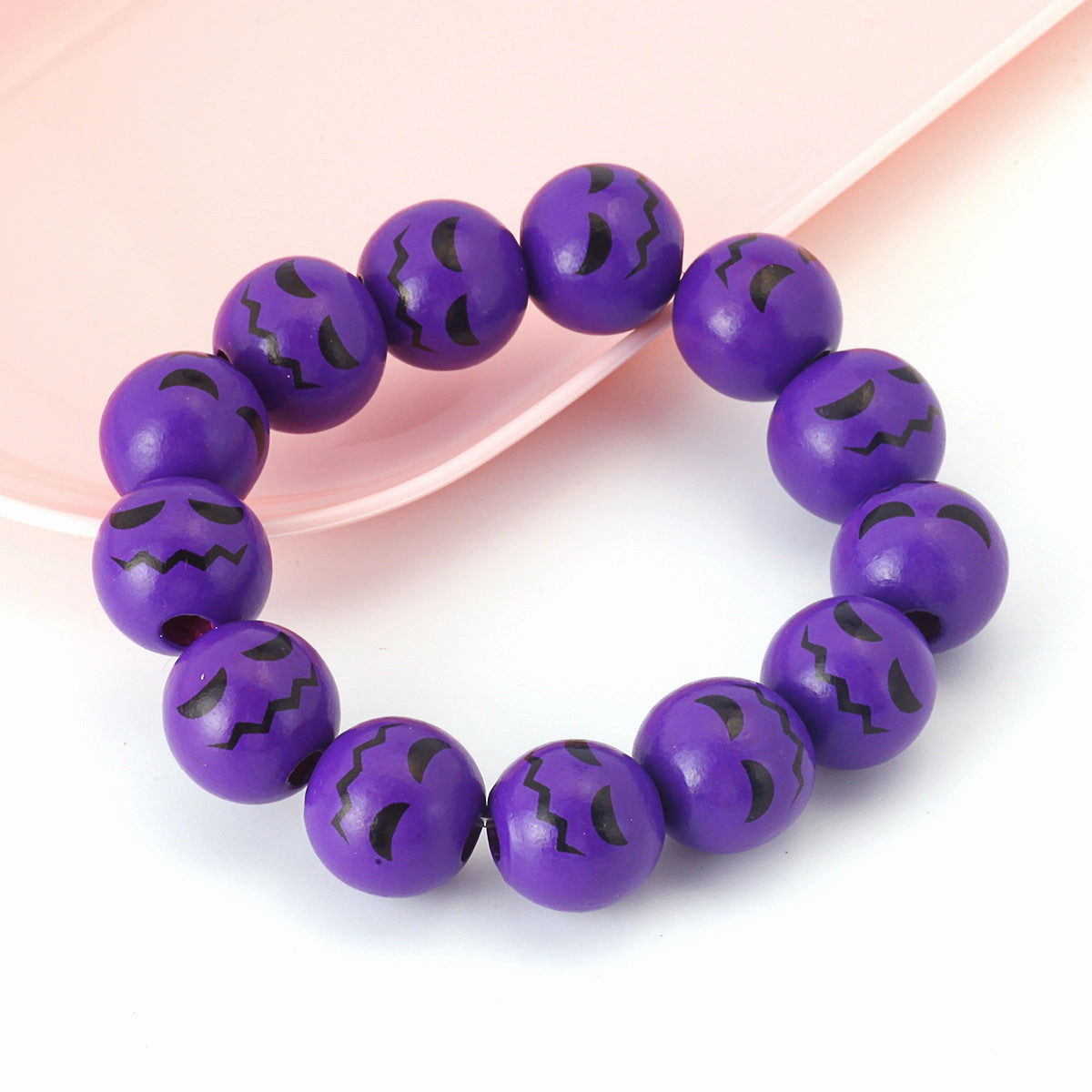 Wholesale Halloween Bracelet Beaded Pumpkin Head Skull Ghost Beads 16mm Wooden Beads Black Stone Bracelets