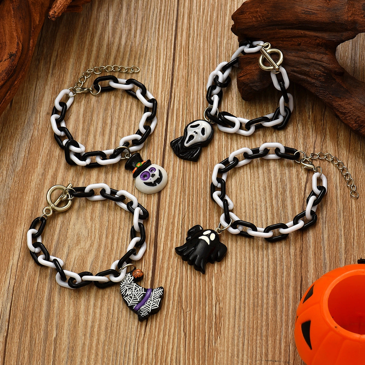Wholesale Halloween Cartoon Ghost Witch Hat Pumpkin  Children Plastic Bracelet