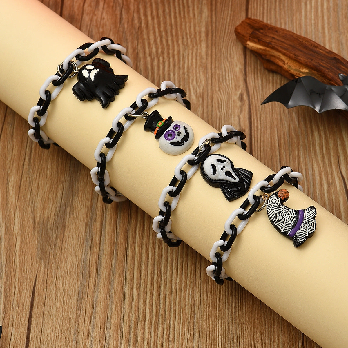 Wholesale Halloween Cartoon Ghost Witch Hat Pumpkin  Children Plastic Bracelet