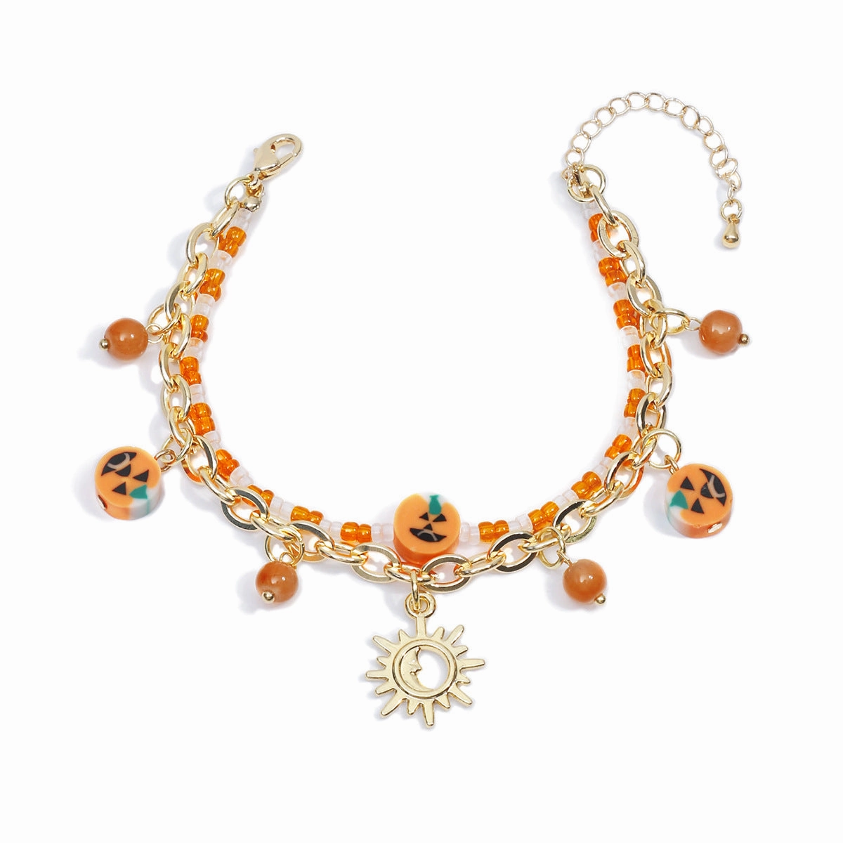 Wholesale Halloween Chain Rice Beads Double Layer Moon Pumpkin Soft Clay Pendant Bracelet