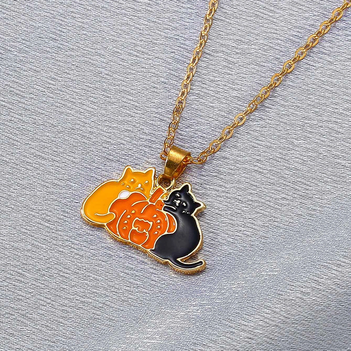 Wholesale Halloween Creative Cartoon Oil Drop Cat Fashion Metal Long Clavicle Chain Necklace