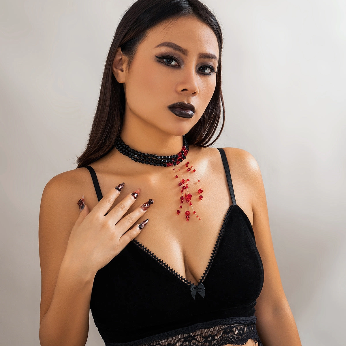 Wholesale Halloween Gothic Style Fake Blood Imitation Crystal Tassel Beaded Necklace