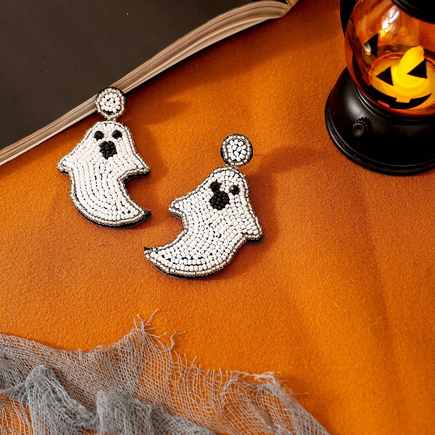 Wholesale Halloween Hat Ghost Creative Rice Bead Pumpkin Bat Exaggerated Earrings
