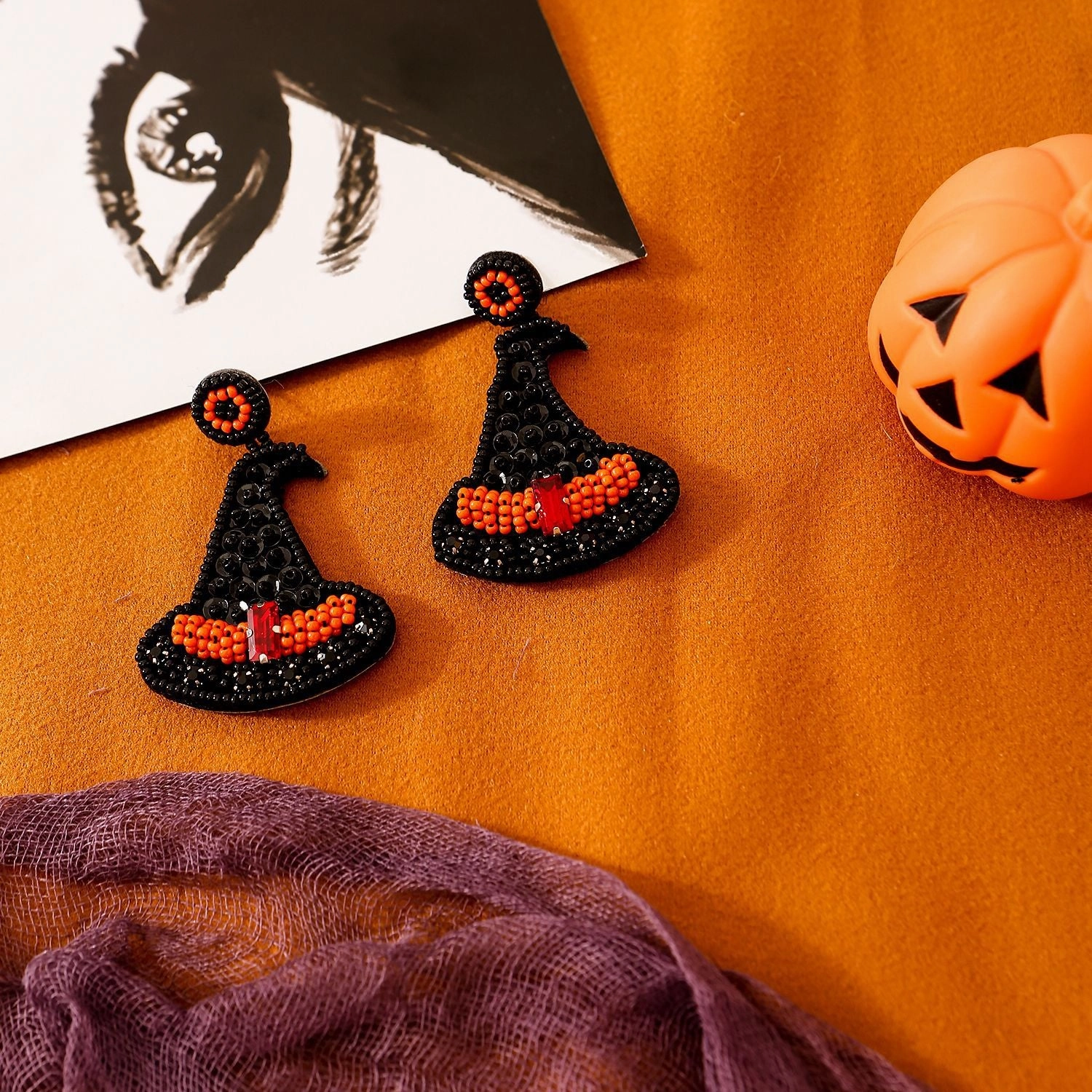 Wholesale Halloween Hat Ghost Creative Rice Bead Pumpkin Bat Exaggerated Earrings